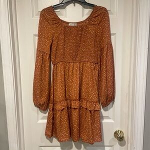 Hayden Rust Floral Long Sleeve Tiered Mini Dress